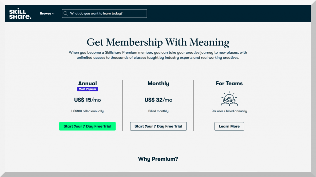 How much does SkillShare Cost